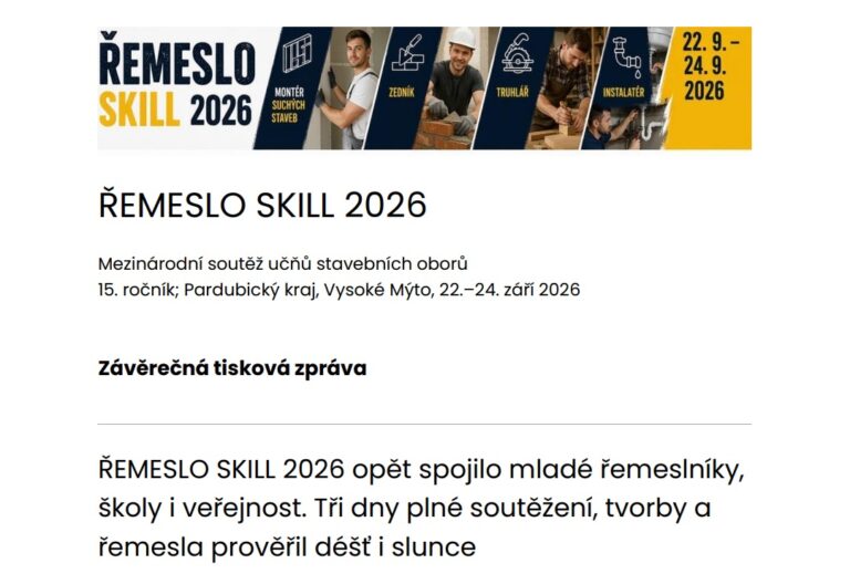 Závěrečná tisková zpráva Řemesla Skill 2026 ke stažení v PDF